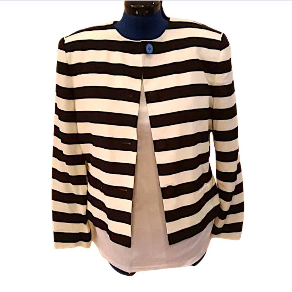 JONES NEW YORK Vintage 80s/90s Black & White Striped Blazer Probably Unworn 12